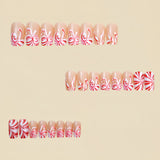 24pcs/Set Nude Stripes Red White Christmas Press-On Nails