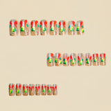 24pcs/Set Christmas Red Bow and Green Bells Press-On Nails