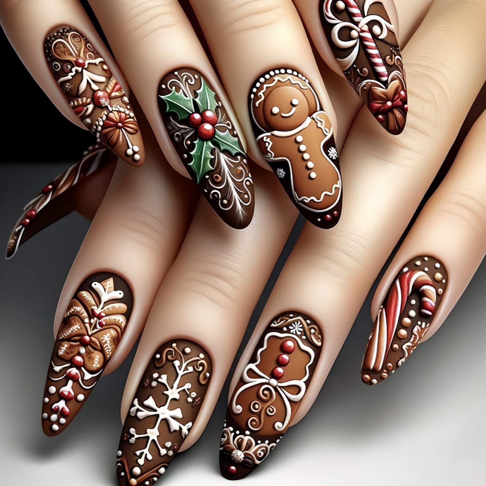 24pcs/Set Christmas Brown Gingerbread Man Press-On Nails