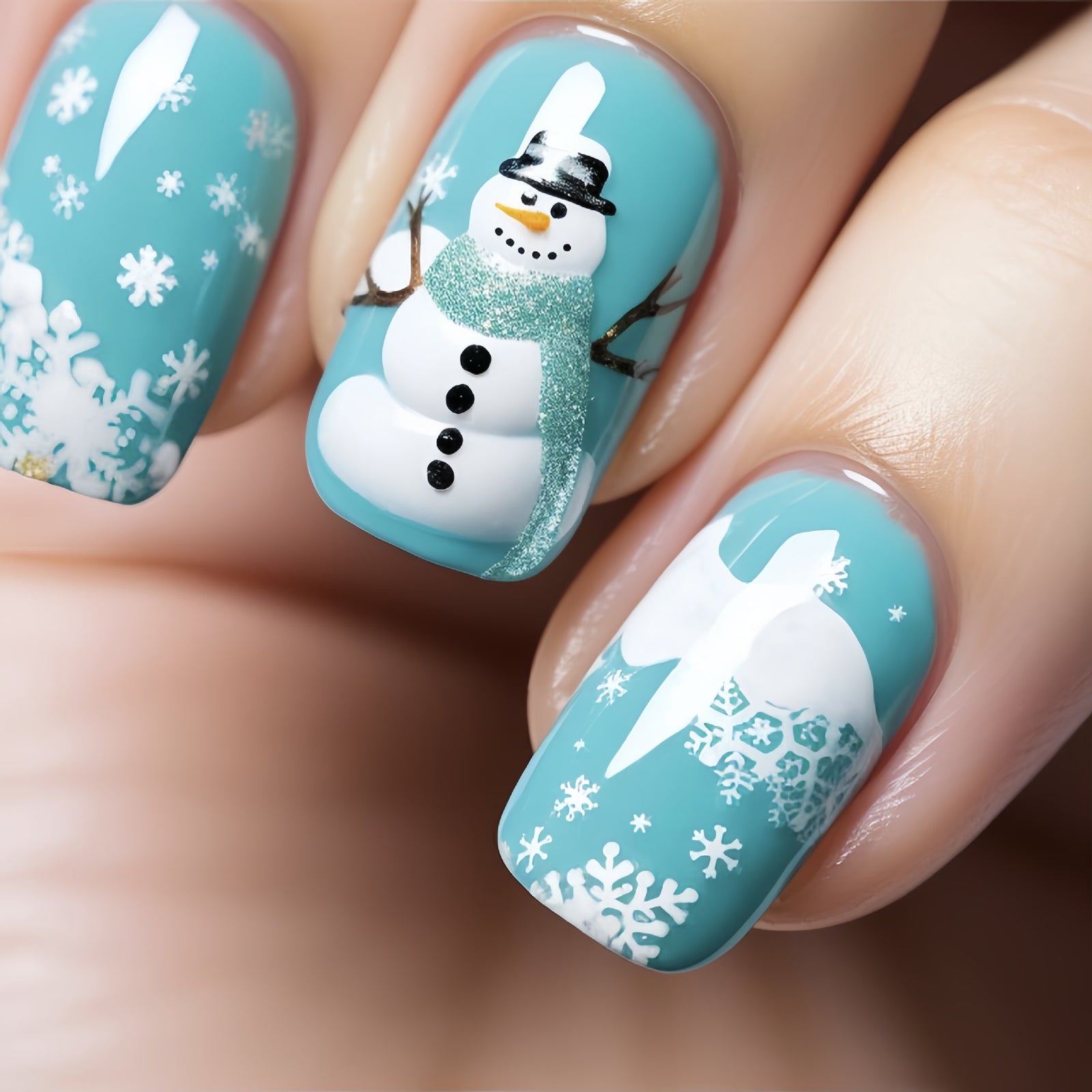 24pcs/Set Christmas Snowman Snowflake Press-On Nails