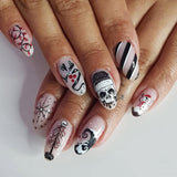 24pcs/Set Christmas Terror Snowman with Skull Snowflakes Tree Press-On Nails