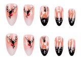 24pcs/Set Christmas Reindeer Glitter Short Press-On Nails