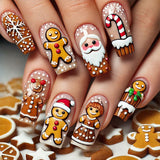 24pcs/Set Christmas Santa & 3D Gingerbread Man Press-On Nails