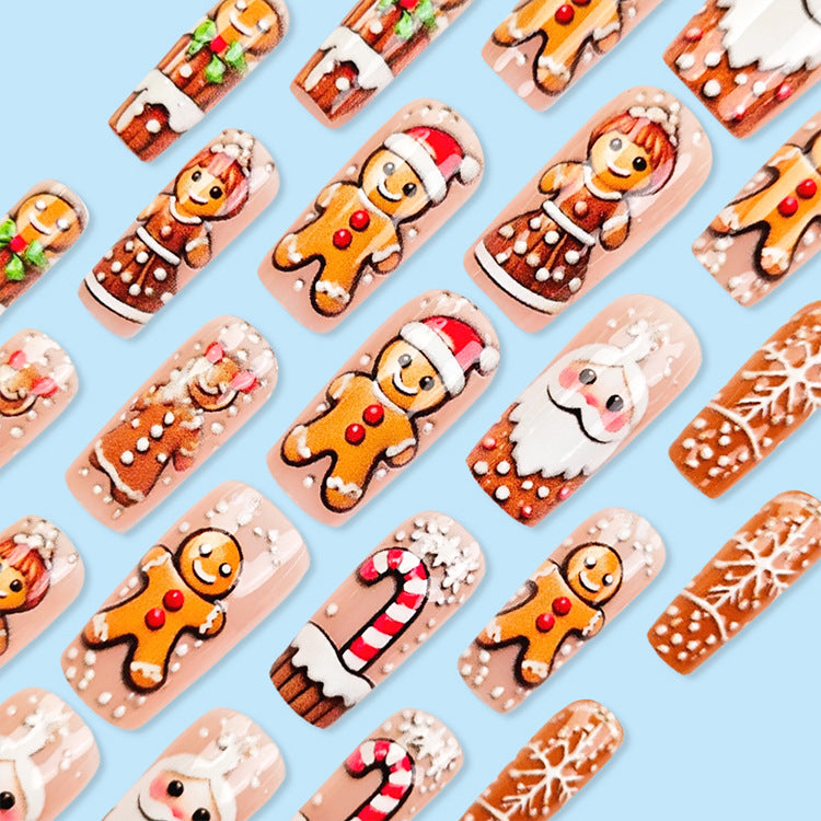 24pcs/Set Christmas Santa & 3D Gingerbread Man Press-On Nails