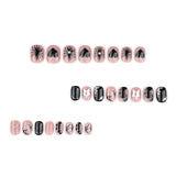 24pcs/Set Gothic Black Hearts and Silver Stars Short Press-On Nails