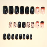 24pcs/Set Autumn-Winter Charcoal Black Glitter French Twigs Press-On Nails