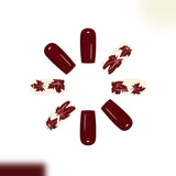 24pcs/Set Autumn-Winter Burgundy Maple Leaf Press-On Nails