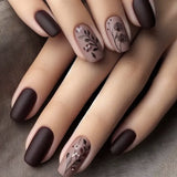 24pcs/Set Autumn Winter Leaves Dark Flowers Press-On Nails