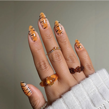 24pcs/Set Ombre-Tiger Print Stiletto Press-On Nails