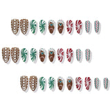 30pcs/Set Christmas Red Green Spiral Stripes & Hearts Press-On Nails