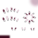 24pcs/Set Black Stripe French With Brown Flowers Press-On Nails