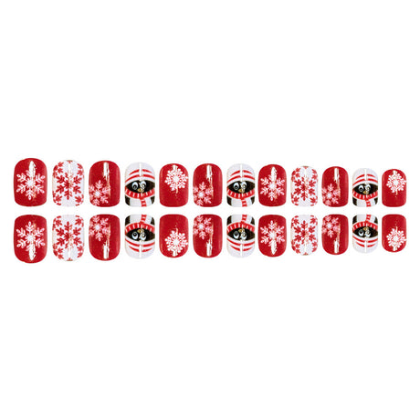 24pcs/Set Short Christmas Red White Snowflake Cartoon Penguin Press-On Nails