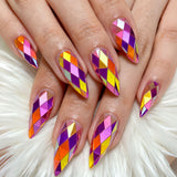 24pcs/Set 3D Faceted Diamond Multicolor Chrome Press-On Nails