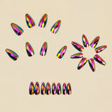 24pcs/Set 3D Faceted Diamond Multicolor Chrome Press-On Nails