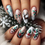 24pcs/Set Christmas Snowflakes And Reindeer Press-On Nails