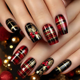 24pcs/Set Christmas Stripe Red Press-On Nails