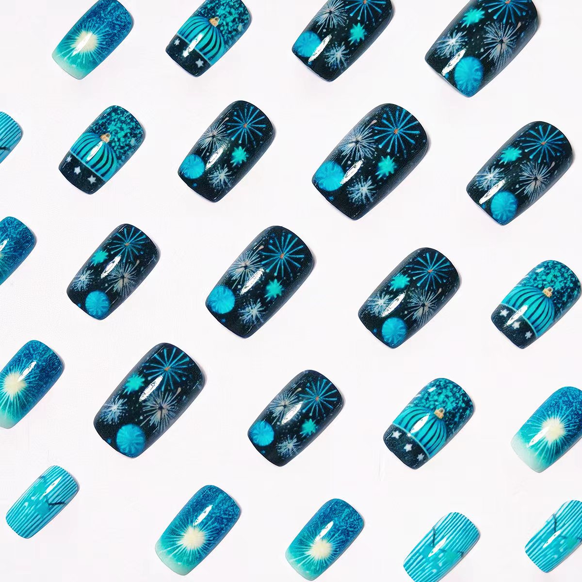 24pcs/Set New Year Multicolor Fireworks Press-On Nails