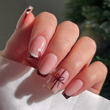 24pcs/Set Short Red French with Santa Hat & Glitter Press-On Nails