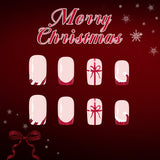 24pcs/Set Short Red French with Santa Hat & Glitter Press-On Nails