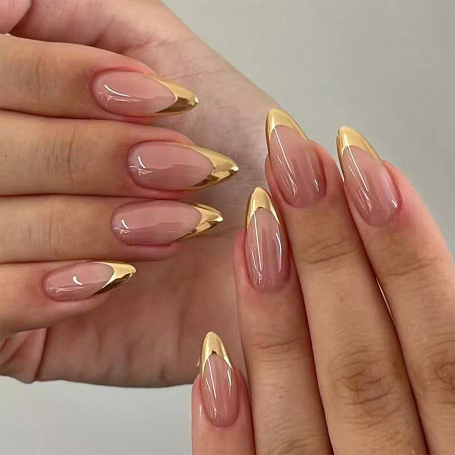 24pcs/Set Gilded Gold Edge French Press-On Nails