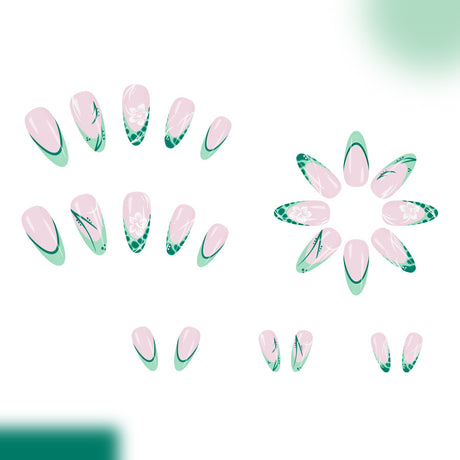 24pcs/Set Mint Green French Floral Press-On Nails