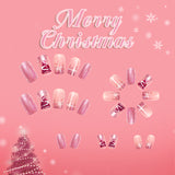 24pcs/Set Short Pink Christmas Tree Glitter Snowflakes Press-On Nails