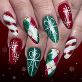 24pcs/Set Pine Christmas Green Plaid Glitter Snowflake Gift Press-On Nails