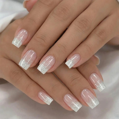 24pcs/Set Short Ombré Glitter French Press-On Nails