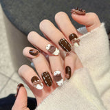 (Handmade) 10pcs/Set Hat-Wearing Kitty with 3D Caramel Bow Press On Nails