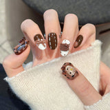 (Handmade) 10pcs/Set Hat-Wearing Kitty with 3D Caramel Bow Press On Nails