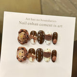 (Handmade) 10pcs/Set Hat-Wearing Kitty with 3D Caramel Bow Press On Nails