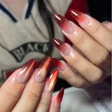 30pcs/Set Orange-Red Gradient Cat's Eye Press-On Nails