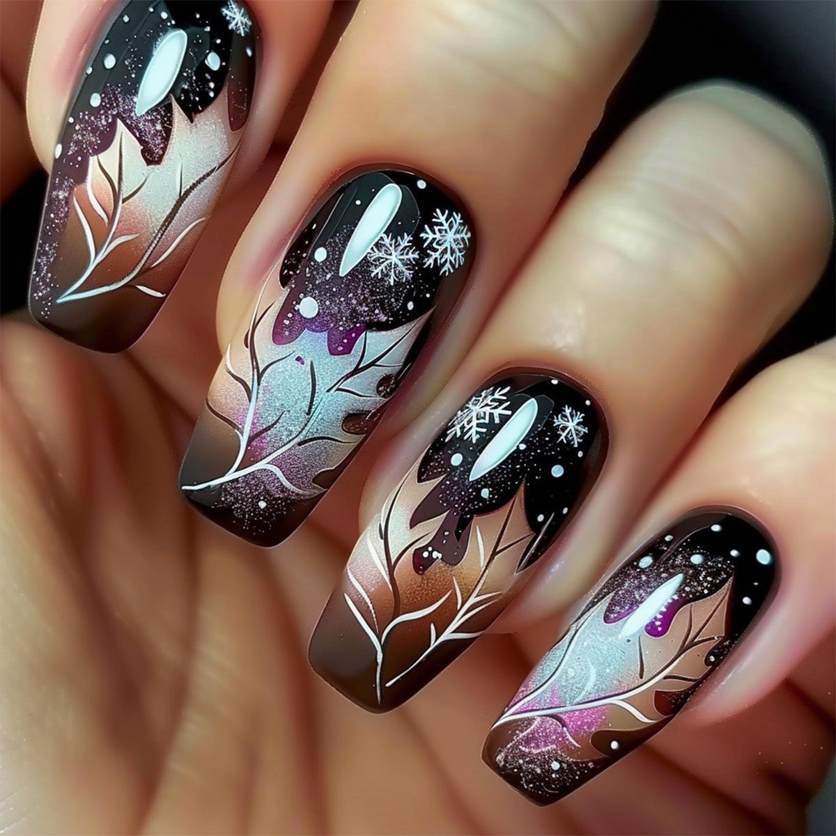 24pcs/Set Frost and Autumn Leaf Whisper Press-On Nails