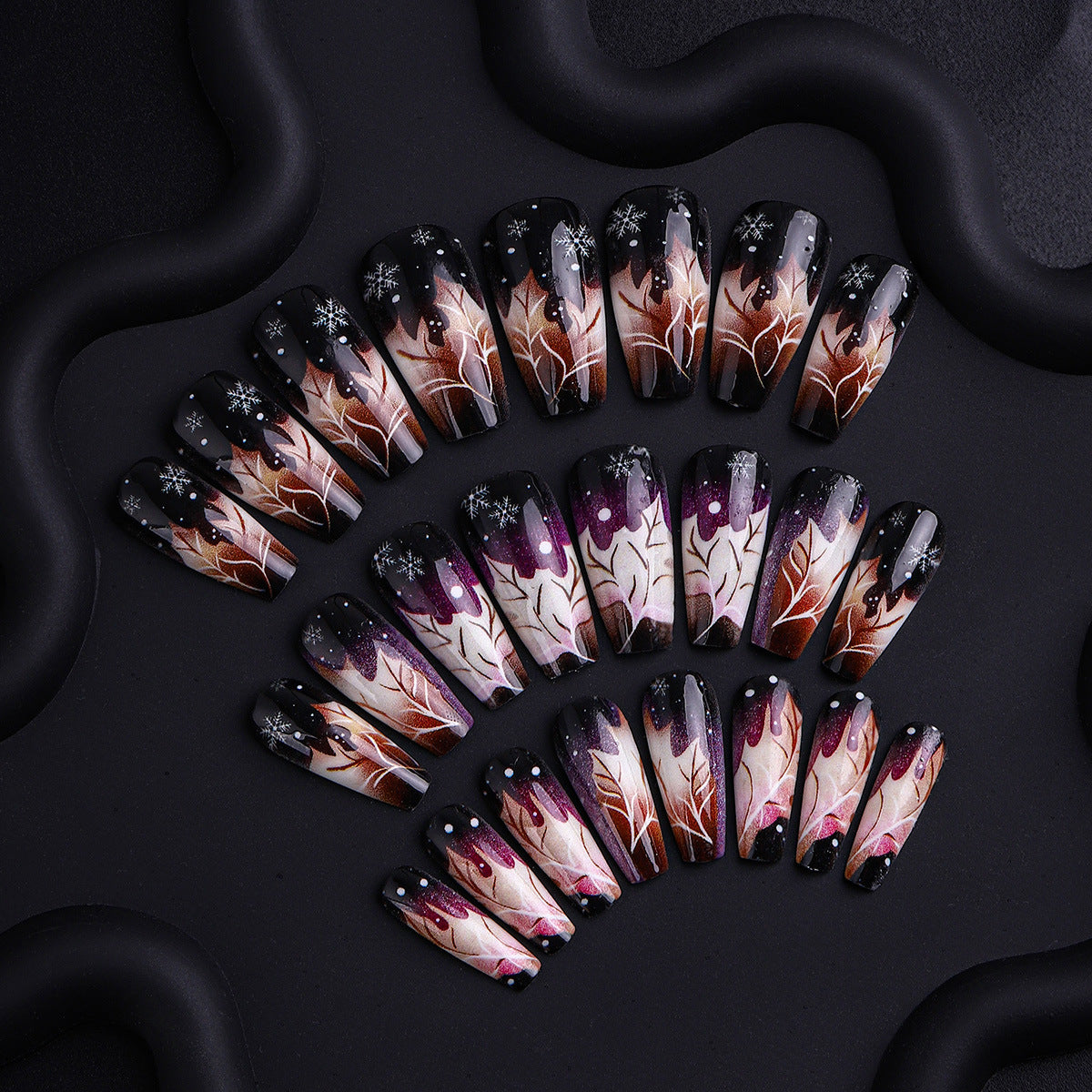 24pcs/Set Frost and Autumn Leaf Whisper Press-On Nails