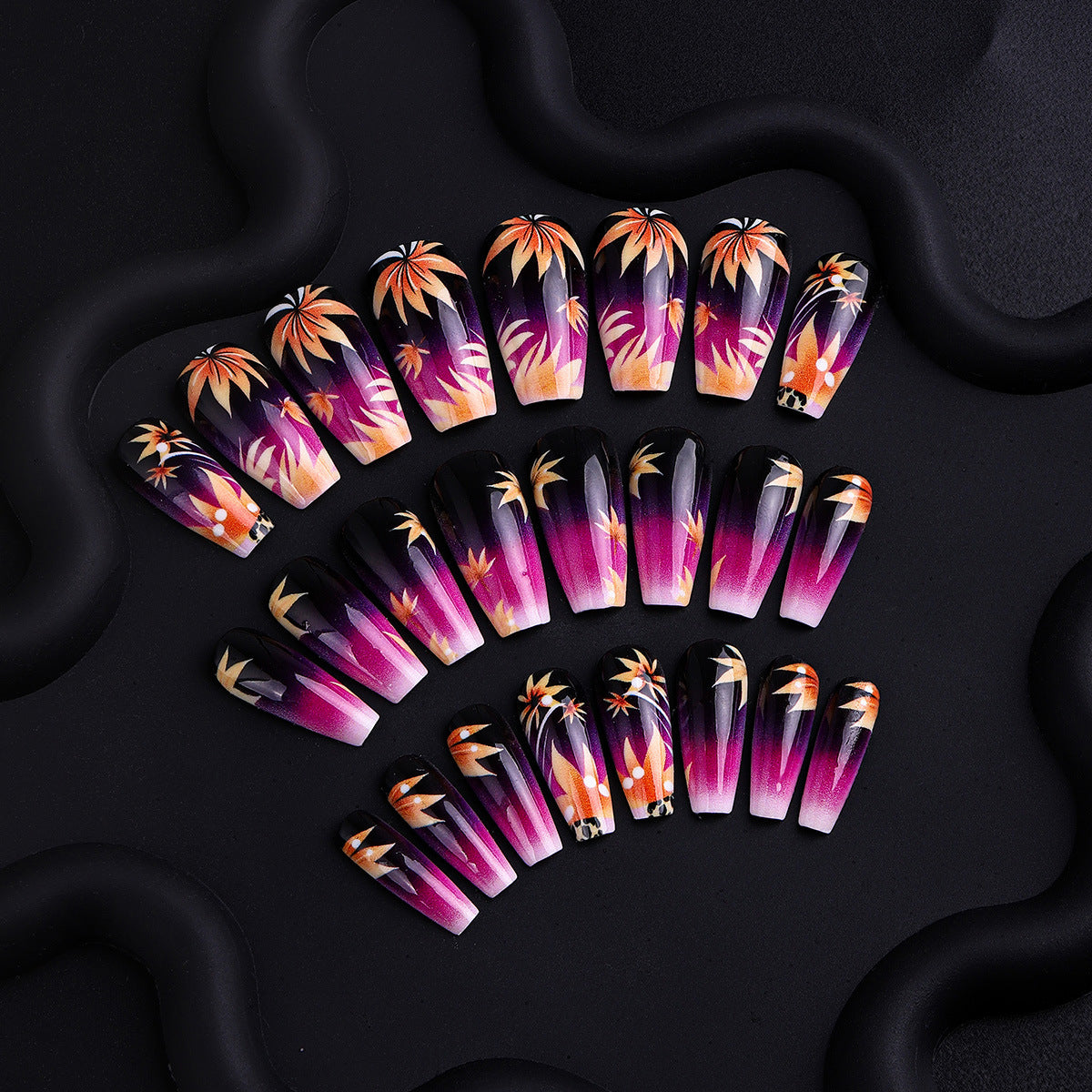 24pcs/Set Red Maple Leaf Gradient Press-On Nails