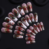 24pcs/Set Christmas Red Gifts Snowman Bow Pinecone & Tree Press-On Nails