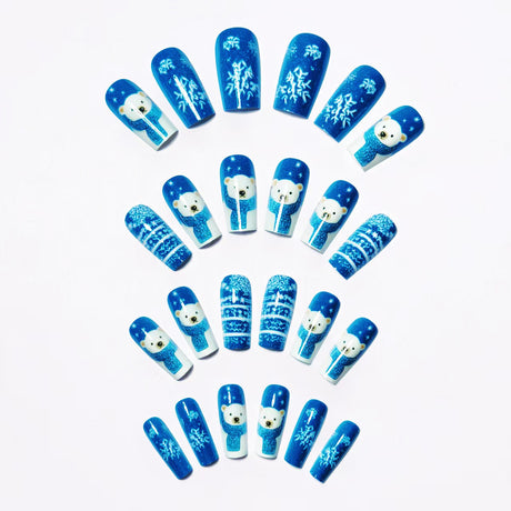 24pcs/Set Christmas Snowman Snowflakes Polar Bear Press-On Nails