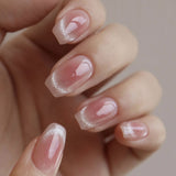 24pcs/Set Blushing Ombré French Cat's Eye Short Style Press-On Nails