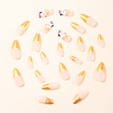 24pcs/Set Christma Gold French Tip with Polka Dots, Starry Glimmer & Cartoon Deer Press-On Nails