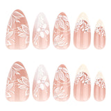 24pcs/Set White 3D Floral French Manicure Press-On Nails