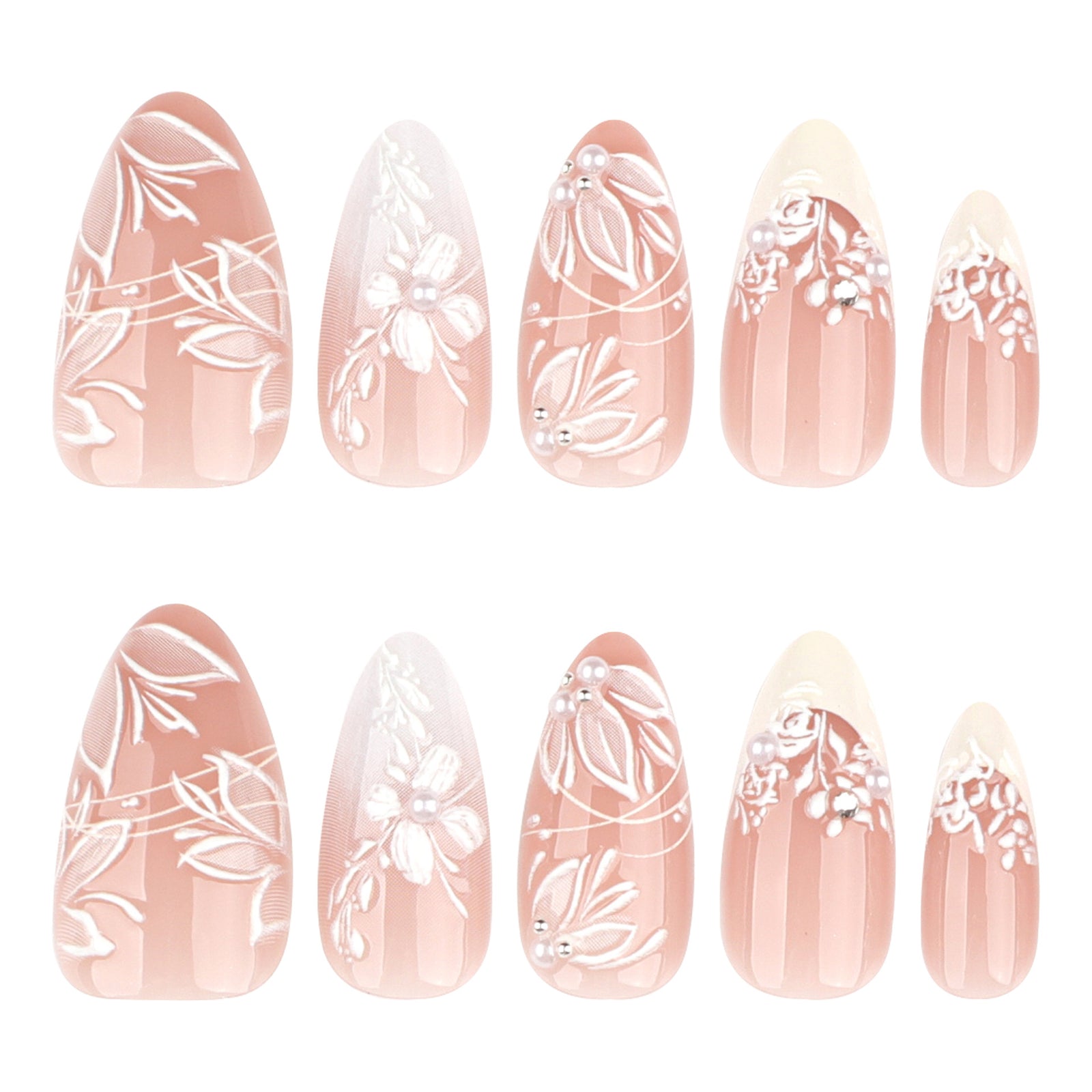 24pcs/Set White 3D Floral French Manicure Press-On Nails