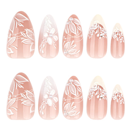 24pcs/Set White 3D Floral French Manicure Press-On Nails
