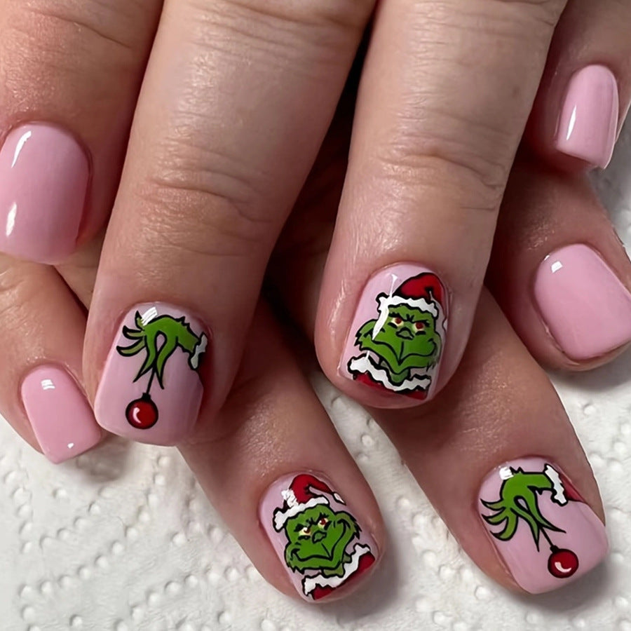24pcs/Set Short Grinch Christmas Press-On Nails