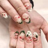 24pcs/SetShort Oval Snowflake Candy Cane Hat & Tree Christmas Press-On Nails