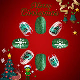 24pcs/Set Short Oval Glitter Grinch Christmas Press-On Nails