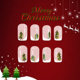 24pcs/Set Short Irregular French with Christmas Tree & Snowflake Press-On Nails