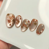 24pcs/Set Short Sheer Nude Autumn Maple Cat Eye Press-On Nails