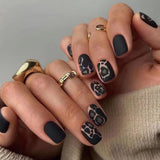 24pcs/Set Matte Black Leopard Print Short Style Press-On Nails