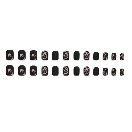 24pcs/Set Matte Black Leopard Print Short Style Press-On Nails