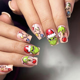 24pcs/Set Short Grinch Christmas Press-On Nails